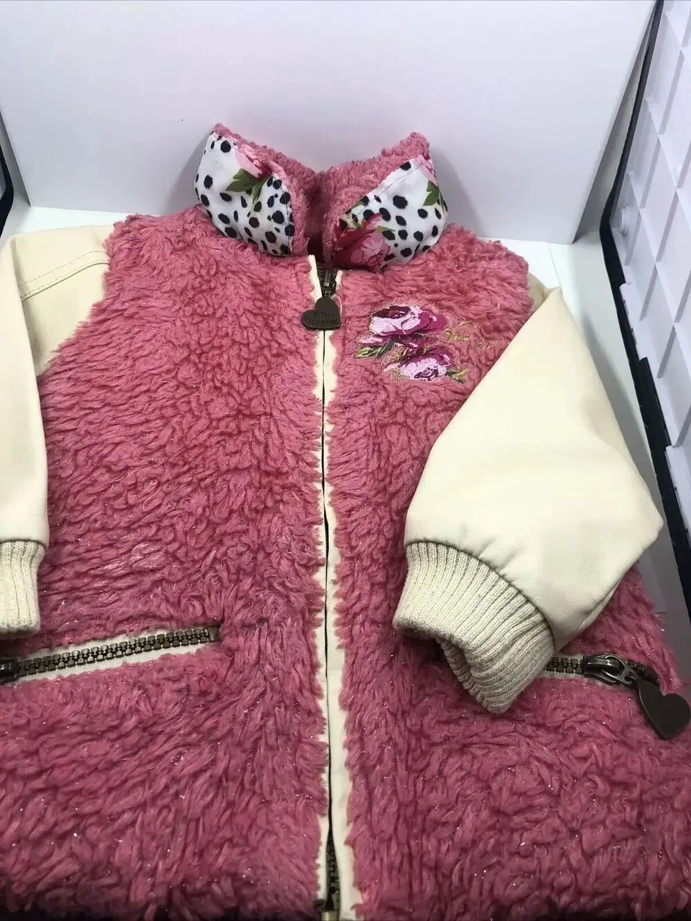 Betsey Johnson Faux Fur Faux Leather Bomber Jacket - Pink/tan, Sz 18mo